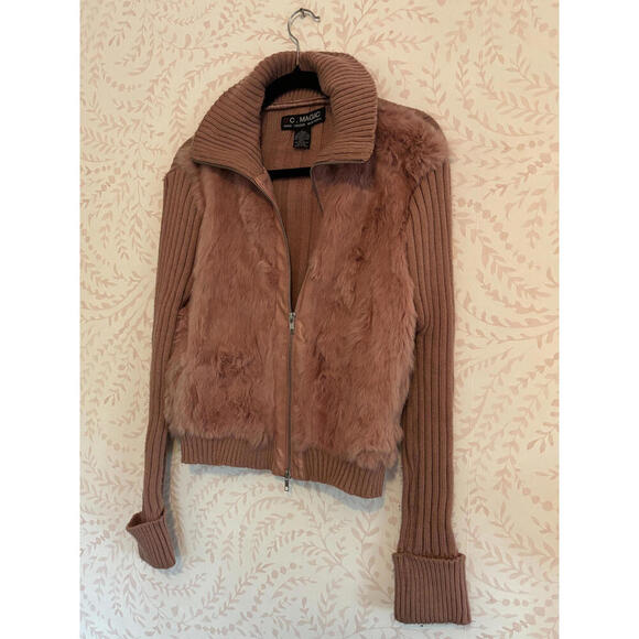 C. Magic Women's AUTH Fur and Ribbed Knit Zip-Up Sweater L - Picture 4 of 8